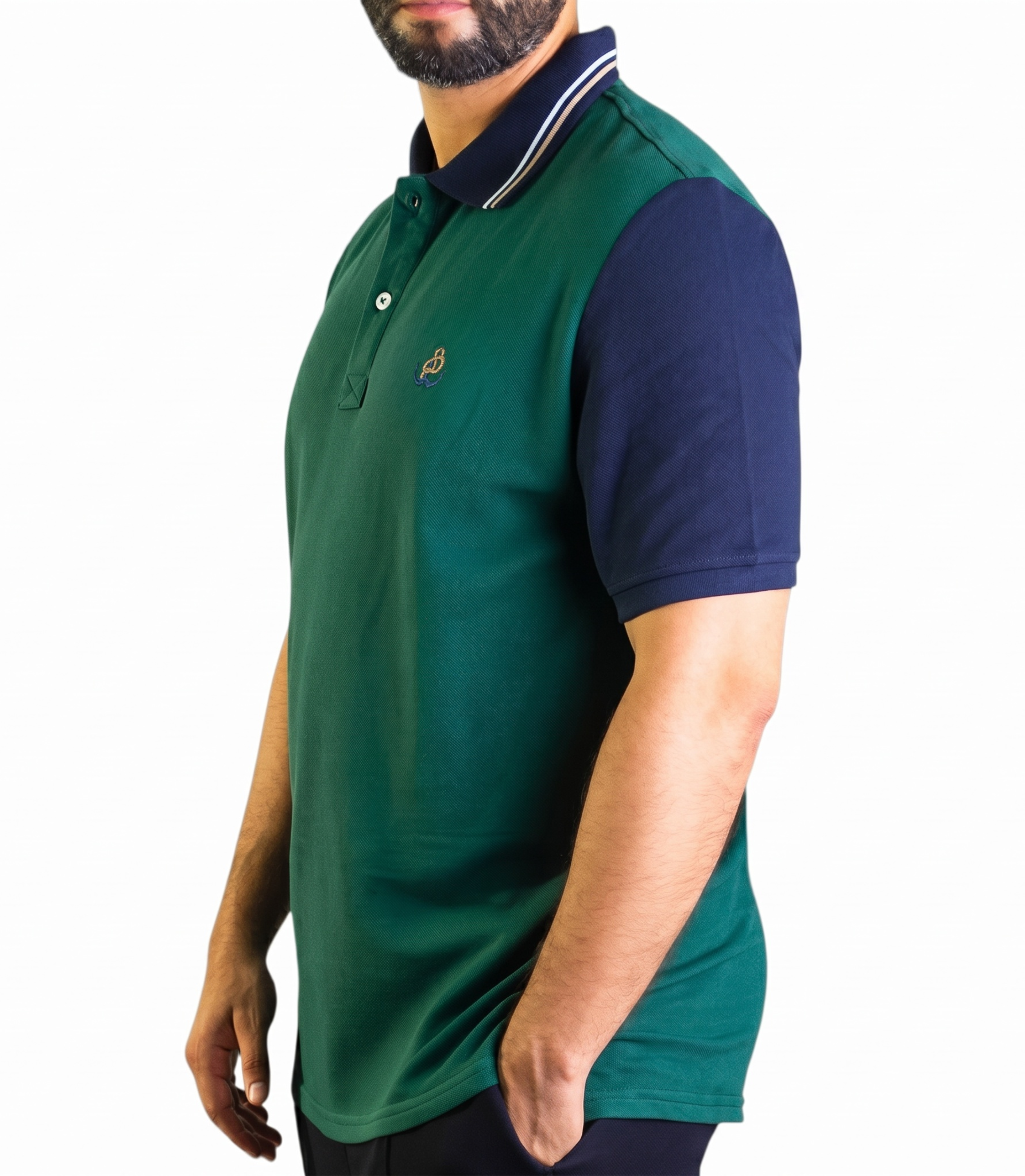 'Anchor Polo Shirt' - Vert Bouteille / Bleu Nuit