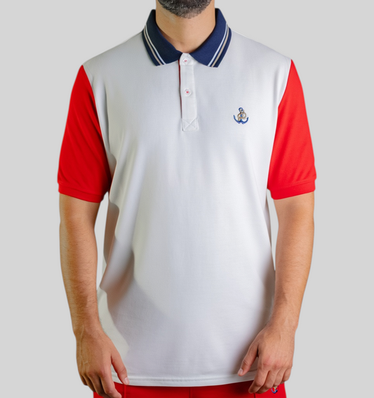 'Anchor Polo Shirt' - Blanc Cassé / Rouge