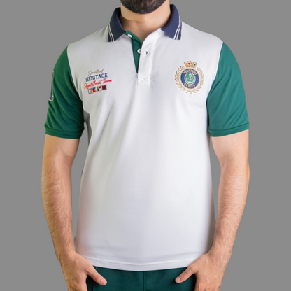 'Yacht Polo Shirt' - Blanc Cassé / Vert Bouteille