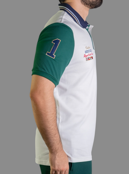 'Yacht Polo Shirt' - Blanc Cassé / Vert Bouteille