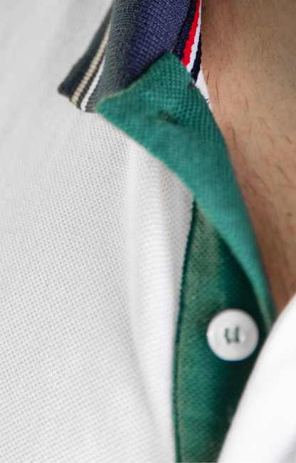 'Yacht Polo Shirt' - Blanc Cassé / Vert Bouteille