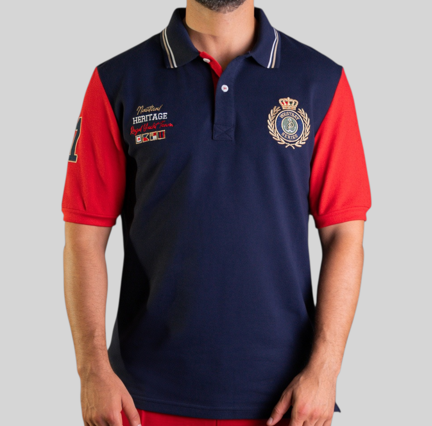 'Yacht Polo Shirt' - Bleu Nuit / Rouge
