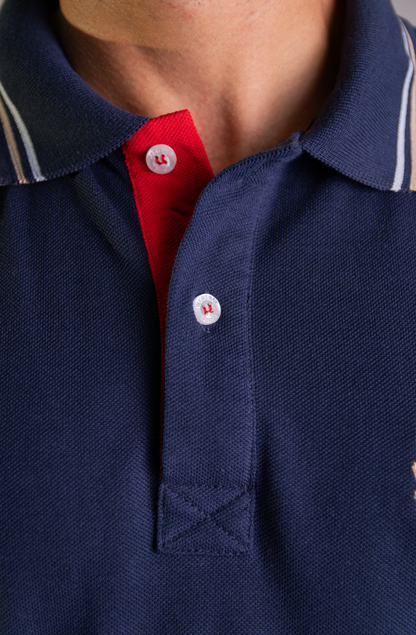 'Yacht Polo Shirt' - Bleu Nuit / Rouge