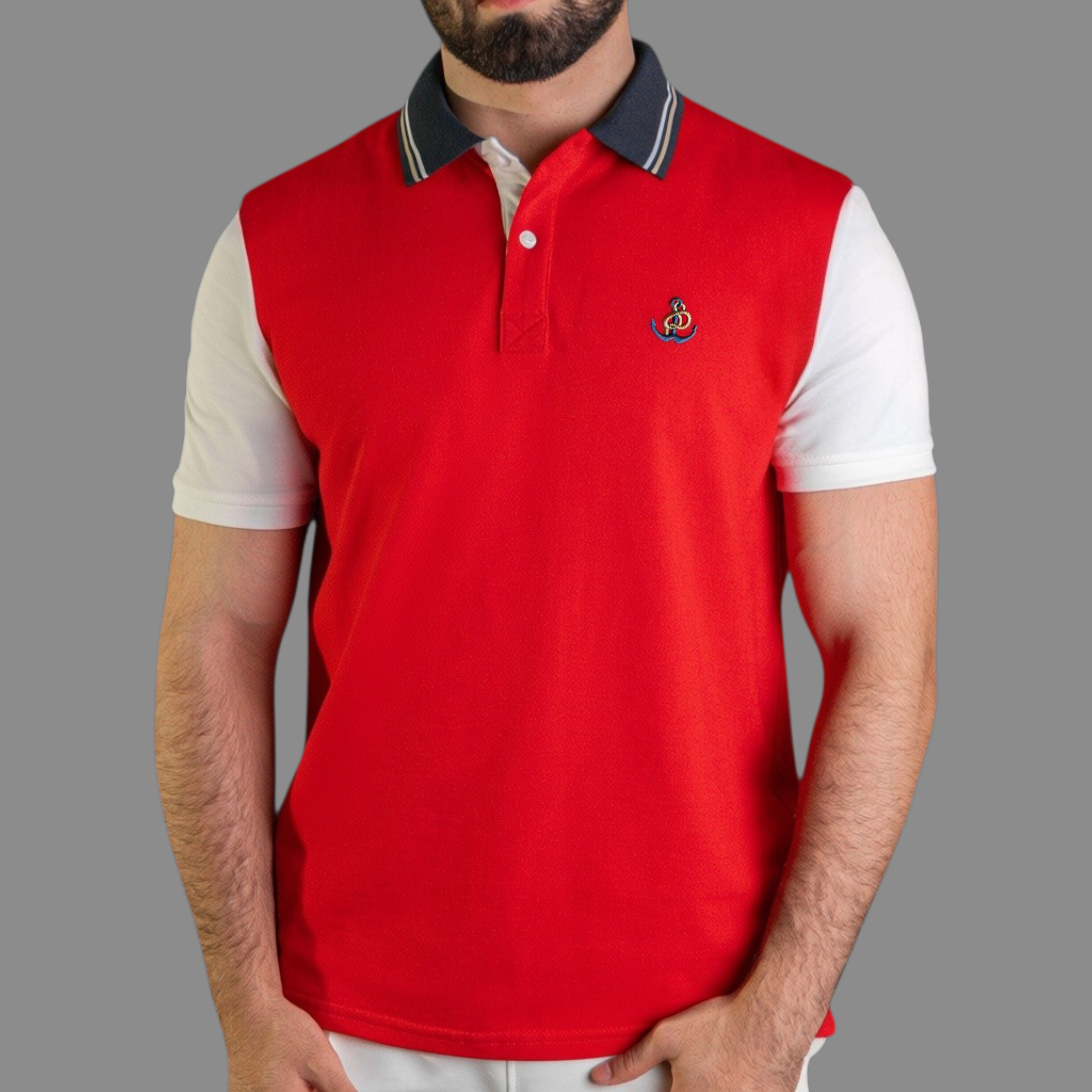 'Anchor Polo Shirt' - Rouge / Blanc Cassé