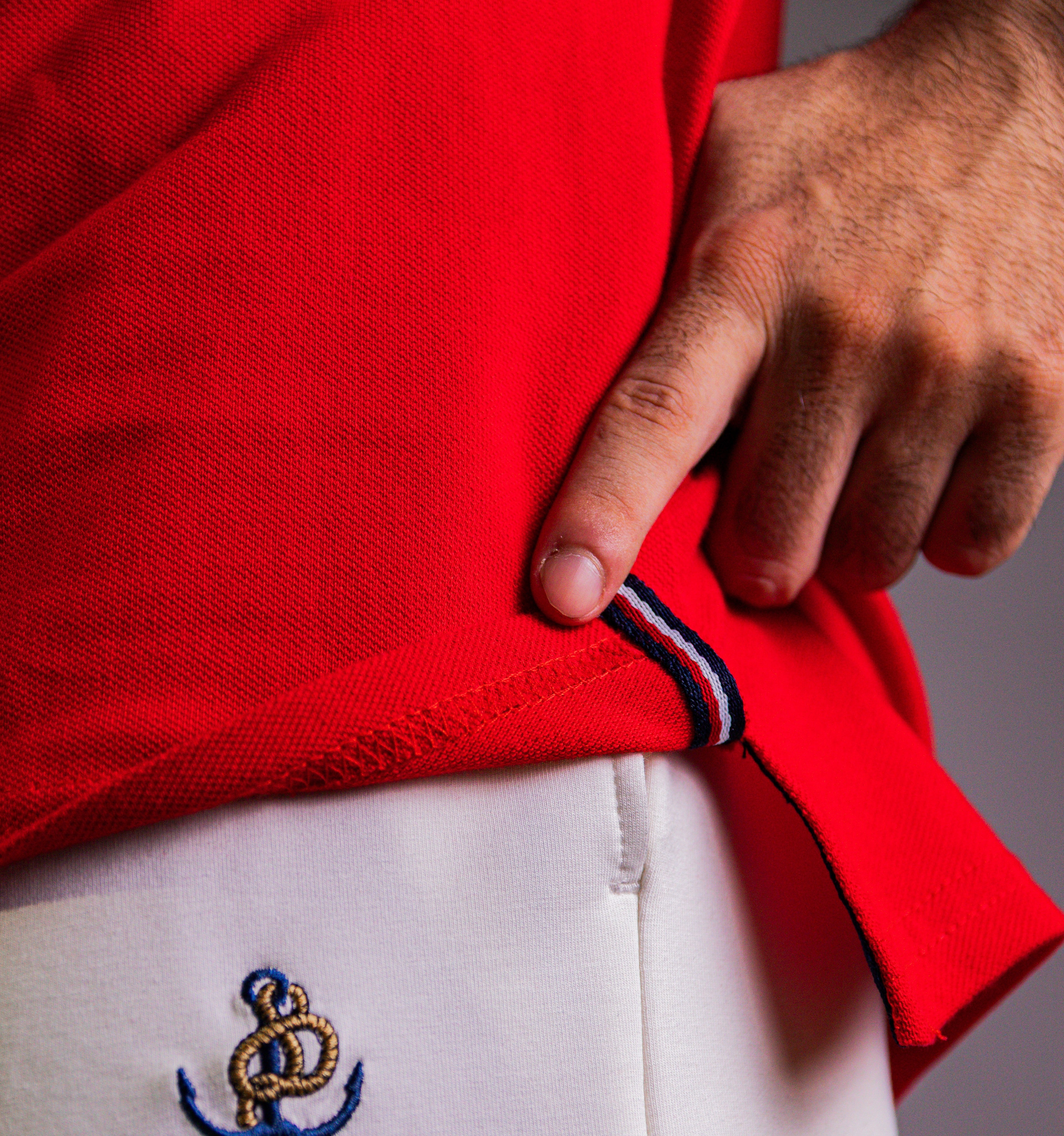 'Anchor Polo Shirt' - Rouge / Blanc Cassé