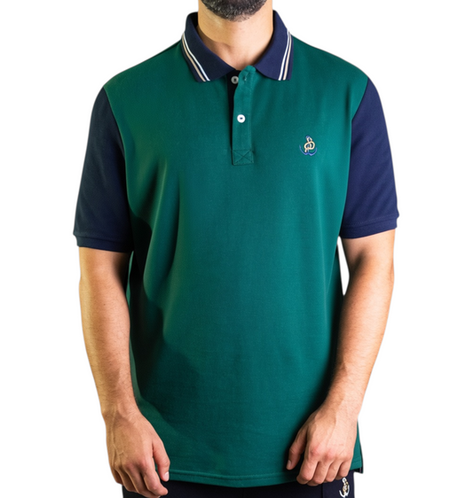 'Anchor Polo Shirt' - Vert Bouteille / Bleu Nuit