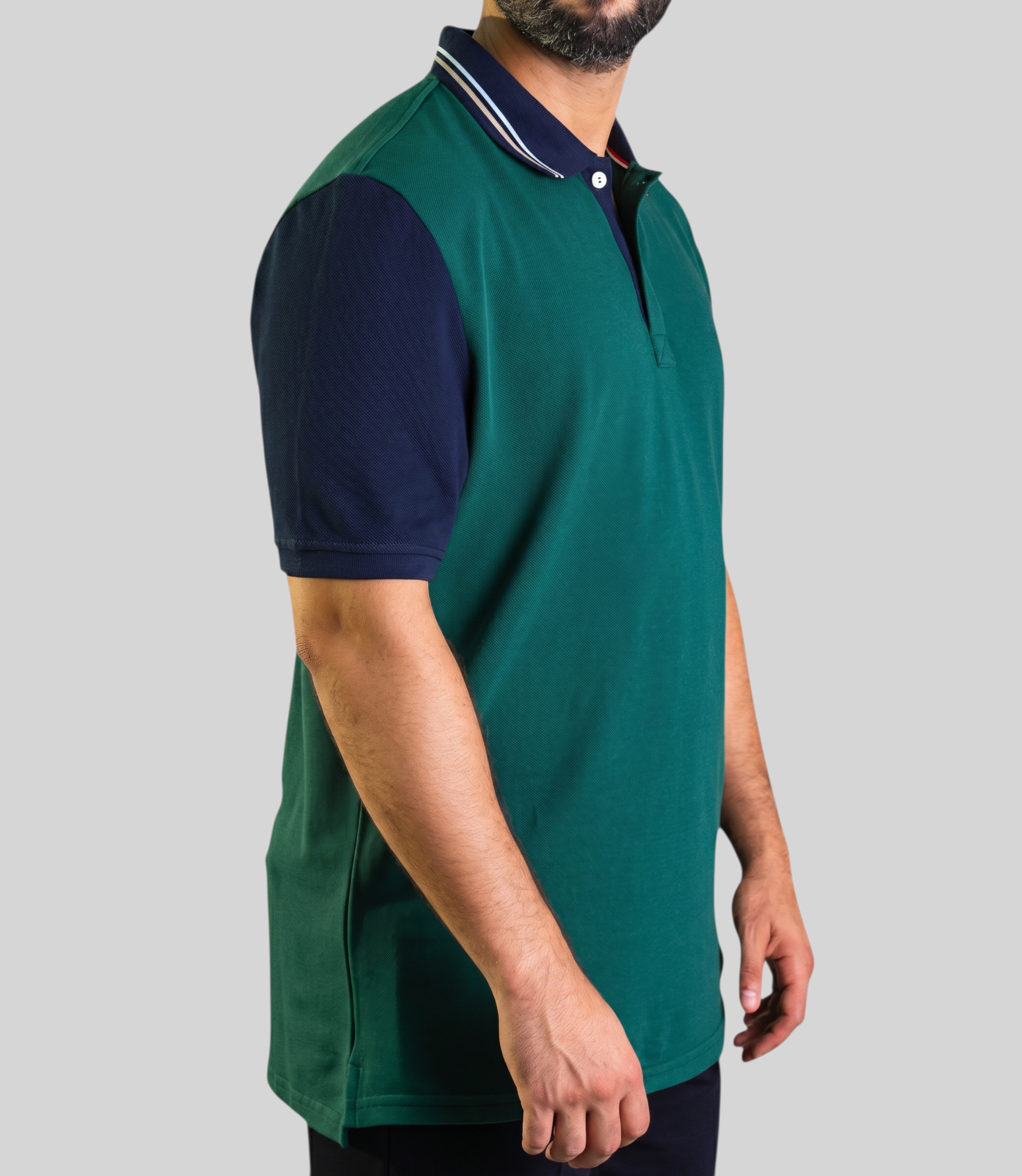 'Anchor Polo Shirt' - Vert Bouteille / Bleu Nuit