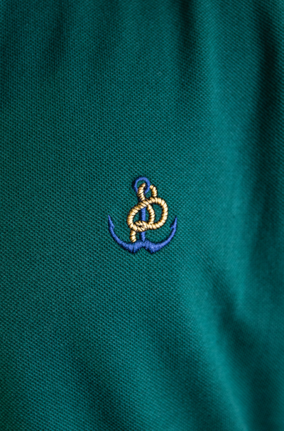 'Anchor Polo Shirt' - Vert Bouteille / Bleu Nuit