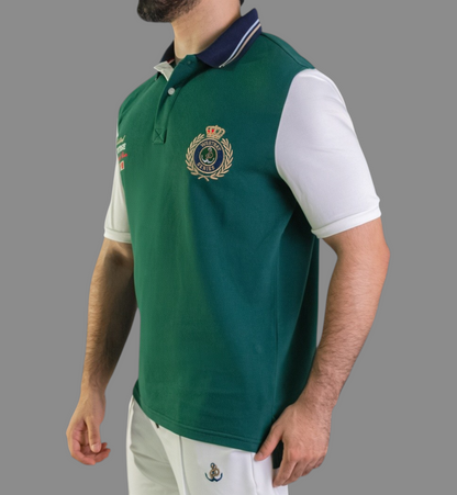 'Yacht Polo Shirt' - Vert Bouteille / Blanc Cassé