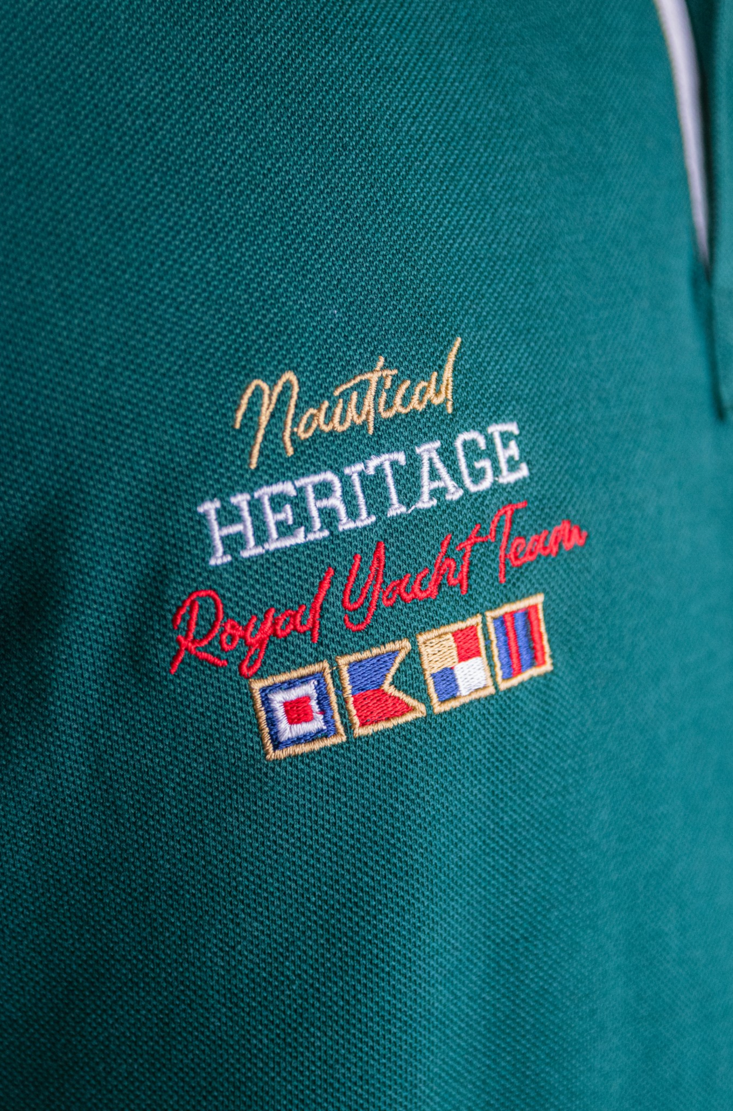 'Yacht Polo Shirt' - Vert Bouteille / Blanc Cassé