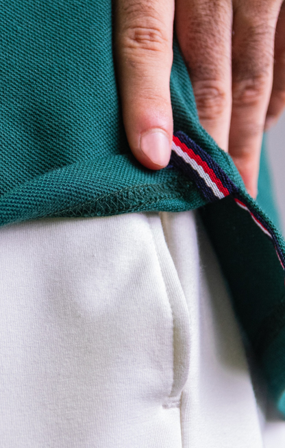 'Yacht Polo Shirt' - Vert Bouteille / Blanc Cassé