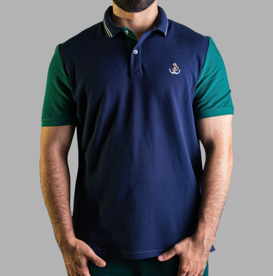 'Anchor Polo Shirt' - Bleu Nuit / Vert Bouteille