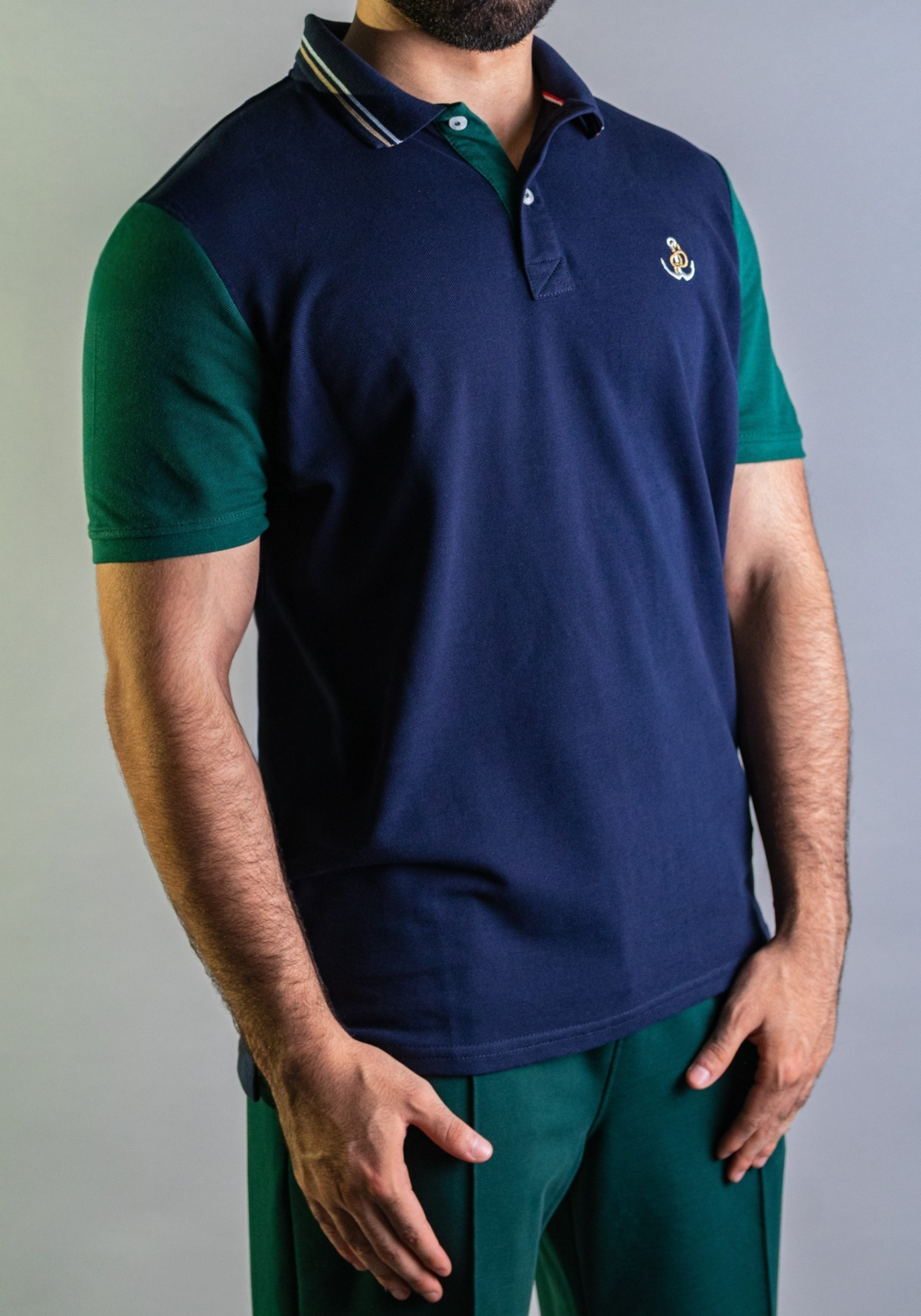 'Anchor Polo Shirt' - Bleu Nuit / Vert Bouteille