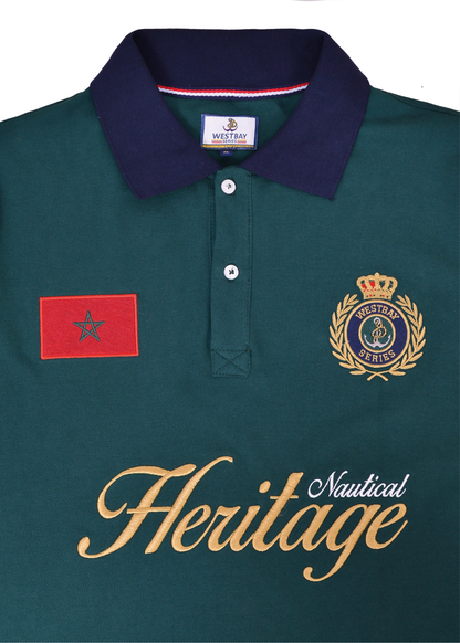 'Nautical Polo Shirt' - Vert Bouteille